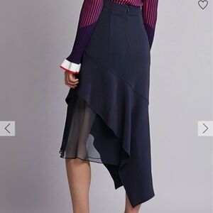 Cushnie Asymmetric Hem Chiffon Panel Midi Skirt